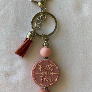 Handmade Dusty Pink Faith Over Fear Keychain